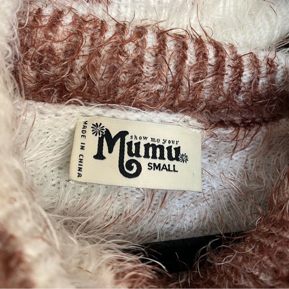 SMYM Frances Holy Cow Print Cowl Neck Fuzzy Sweater - Picture 7 of 11